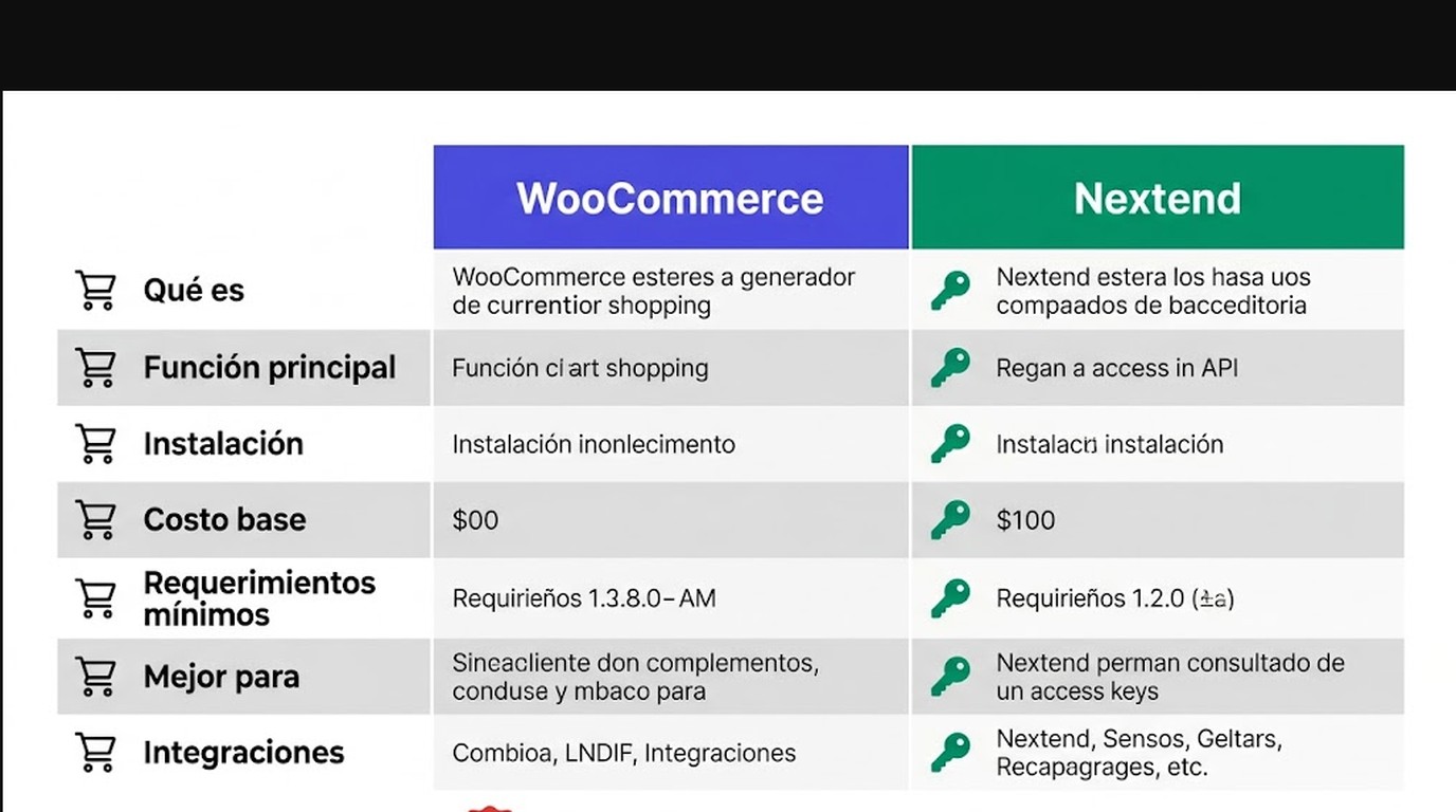woocommerce vs nextend tabla comparativa