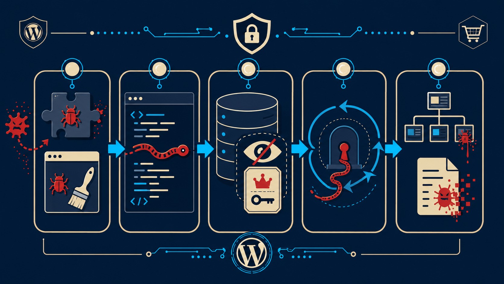 malware en tema wordpress woocommerce diagrama explicativo