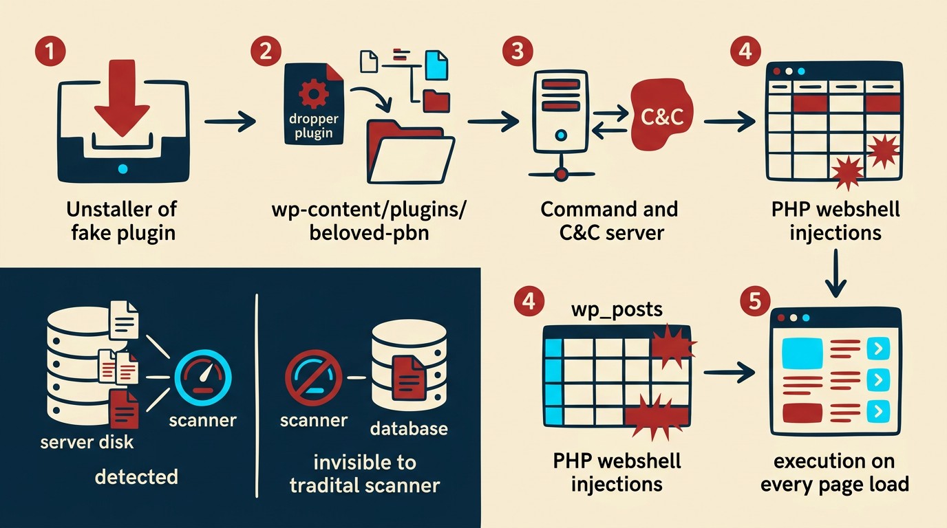 plugin wordpress webshell inyección base datos diagrama explicativo