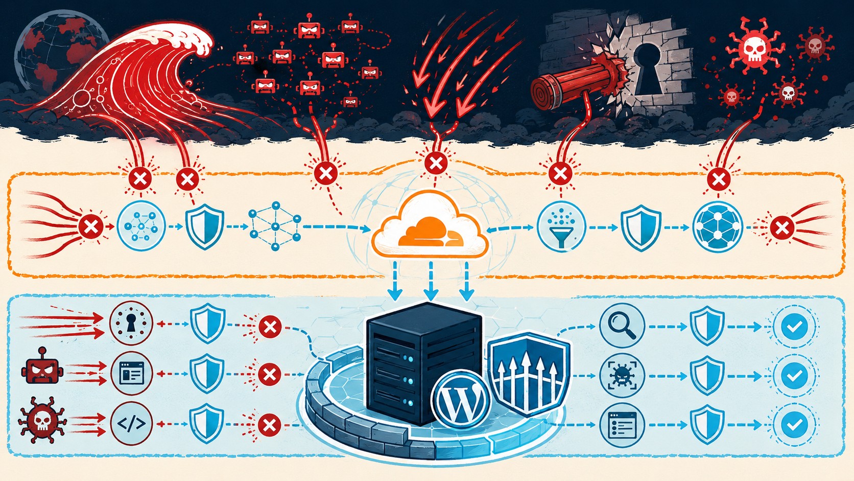 usar cloudflare y wordfence juntos diagrama explicativo