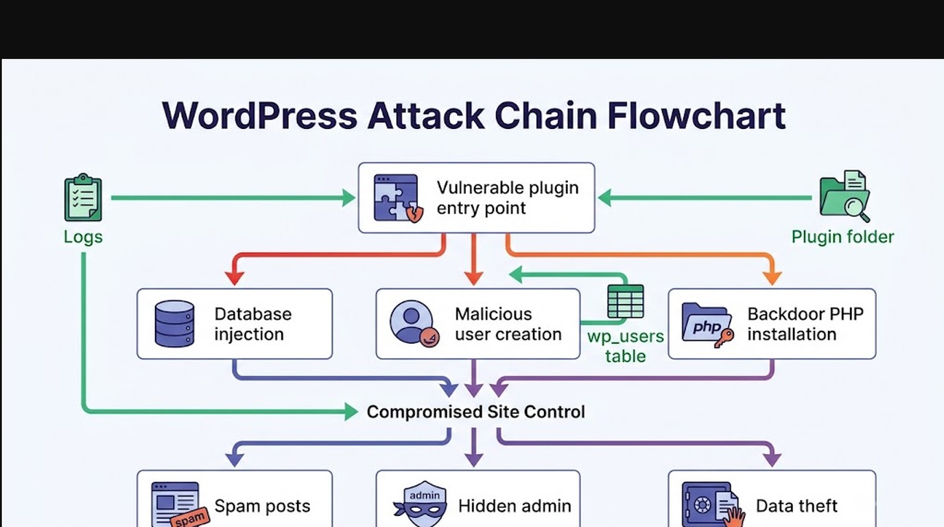 wordpress site comprometido admin desconocido diagrama explicativo