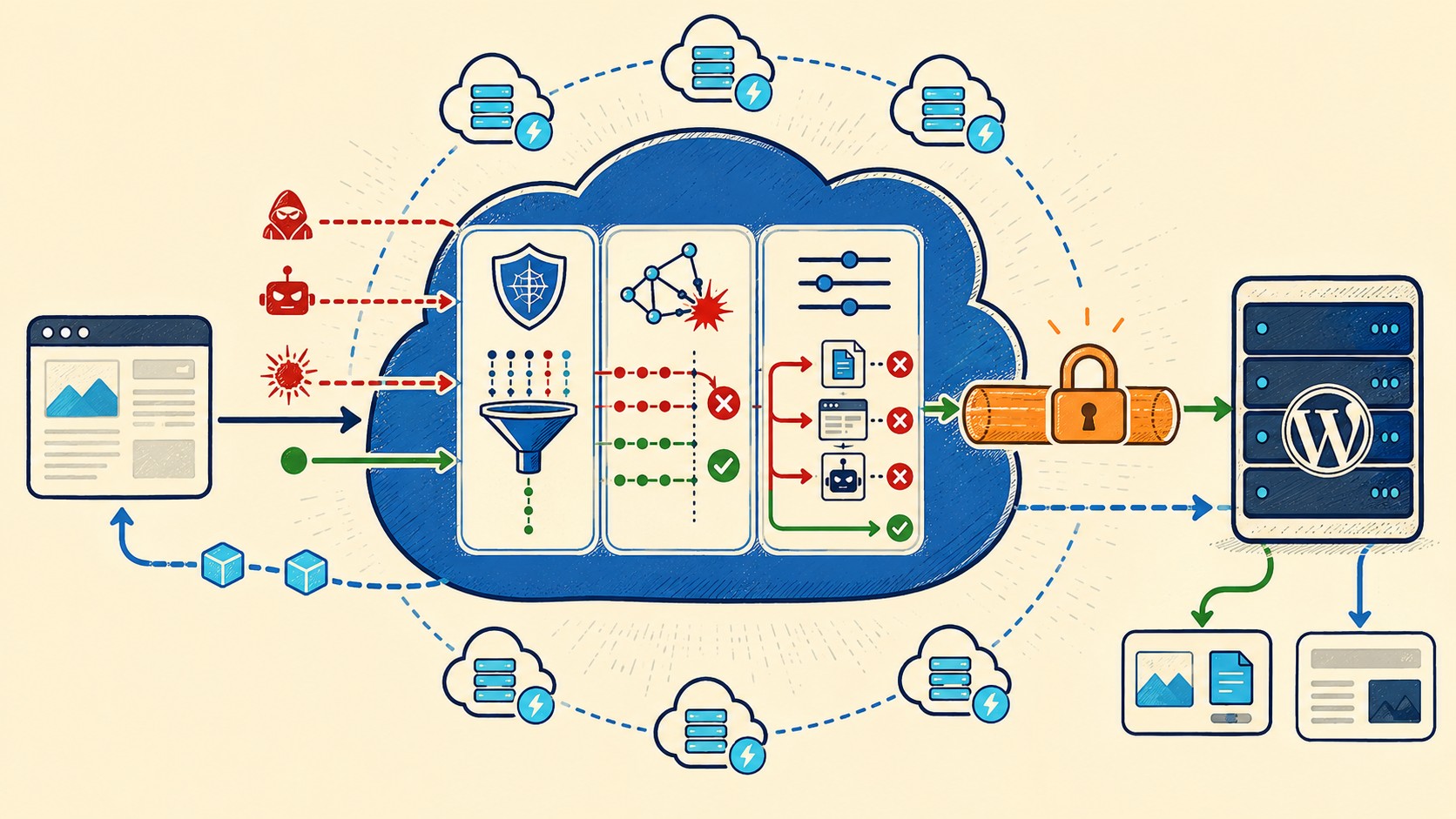 cloudflare wordpress configuración protección diagrama explicativo