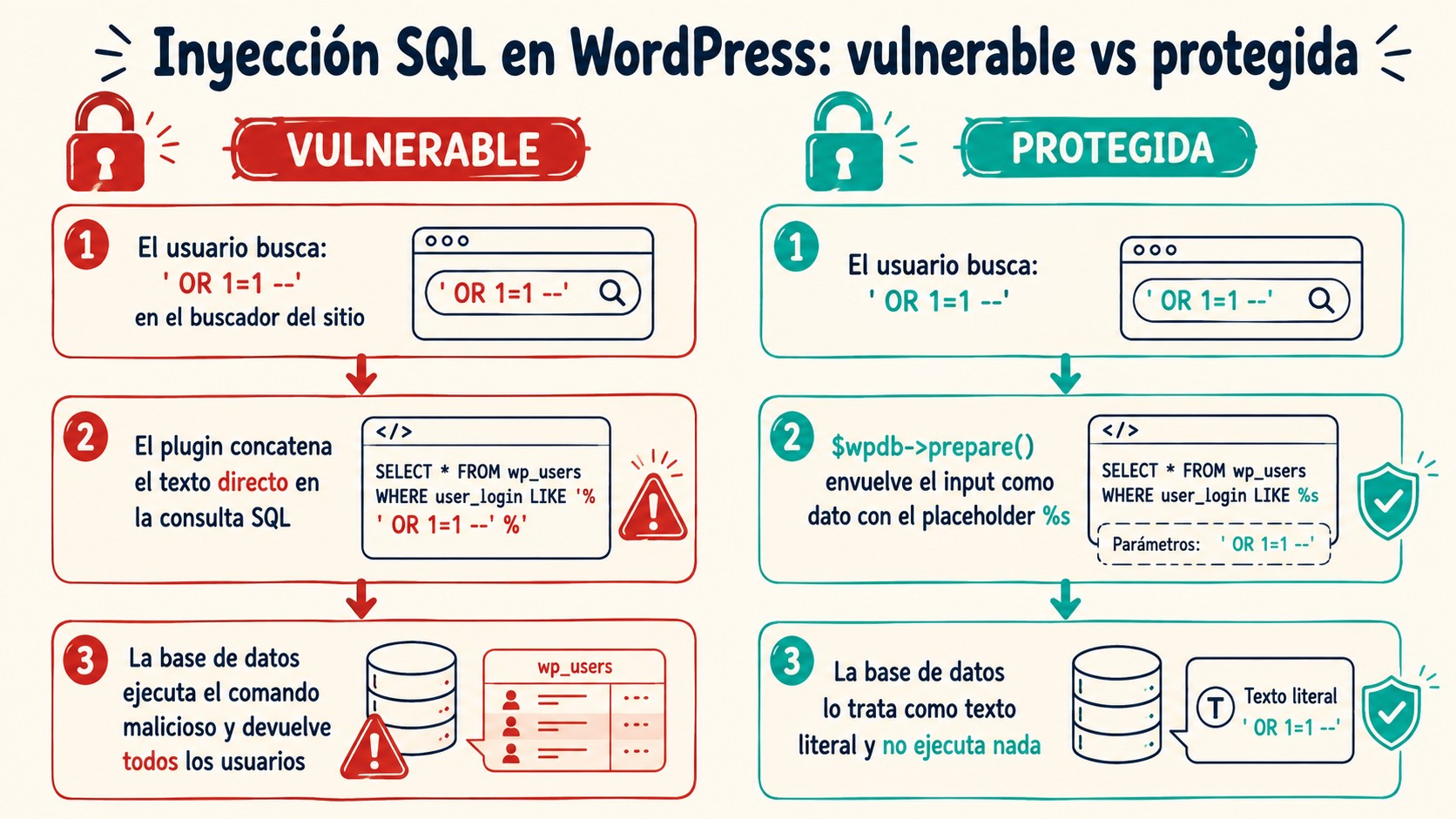 inyección sql wordpress diagrama explicativo