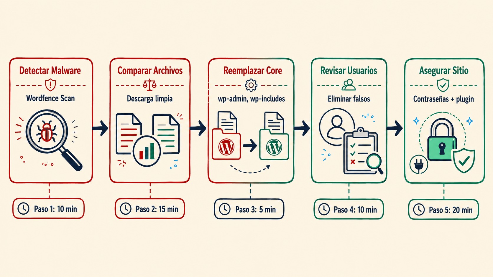 cómo limpiar wordpress infectado diagrama explicativo