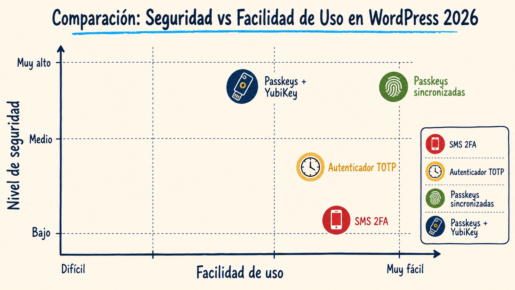 passkeys y 2fa en wordpress diagrama explicativo