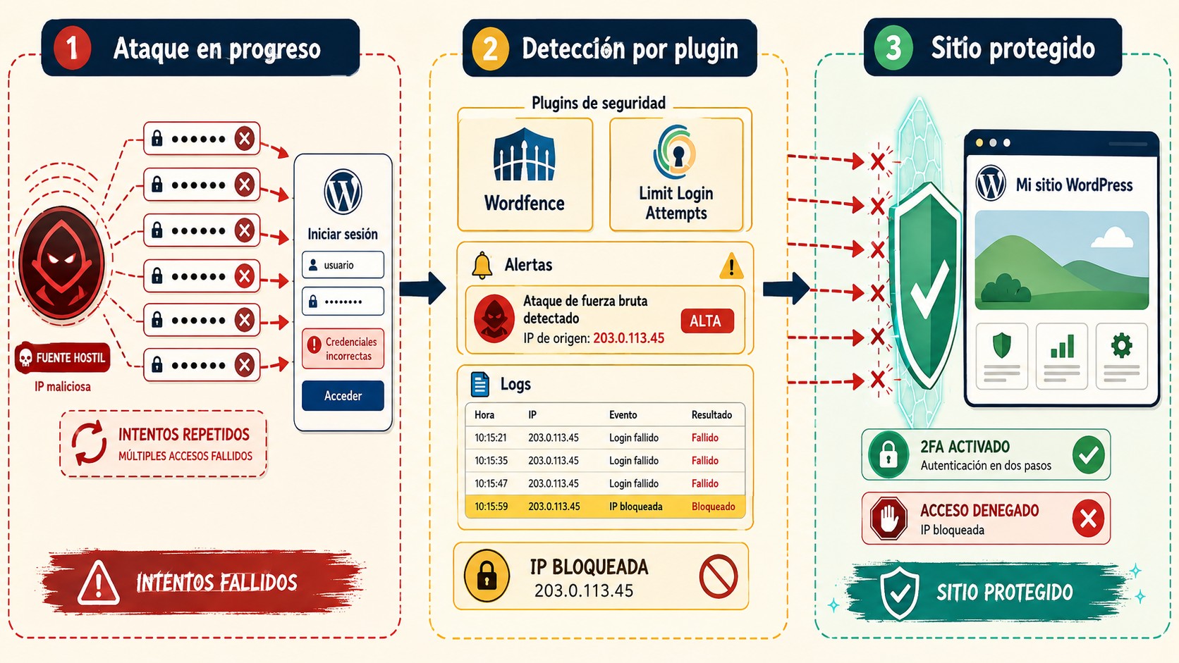 ataques fuerza bruta wordpress diagrama explicativo